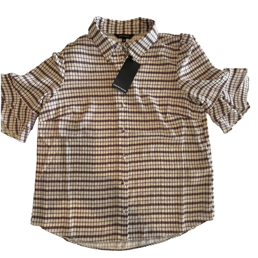 Portmans Button Up Blouse Womens Sz 8 NEW with tag Short Flutter Sleeves